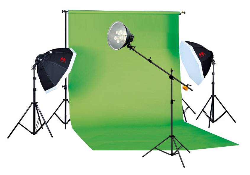 De ultieme professionele greenscreen set. Met driepuntsverlichting.