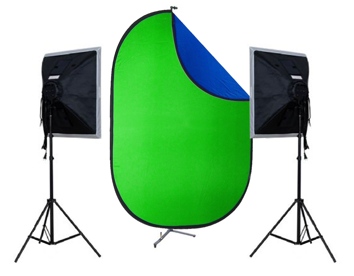 Opvouwbare greenscreen / bluescreen achtergrond (148 x 200 cm) met standaard en continu lichtset (8 x 40W)