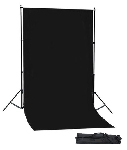 Portable Achtergrondsysteem met statieven, dwarsligger (crossbar) en zwart doek van 150x280 cm en draagtas