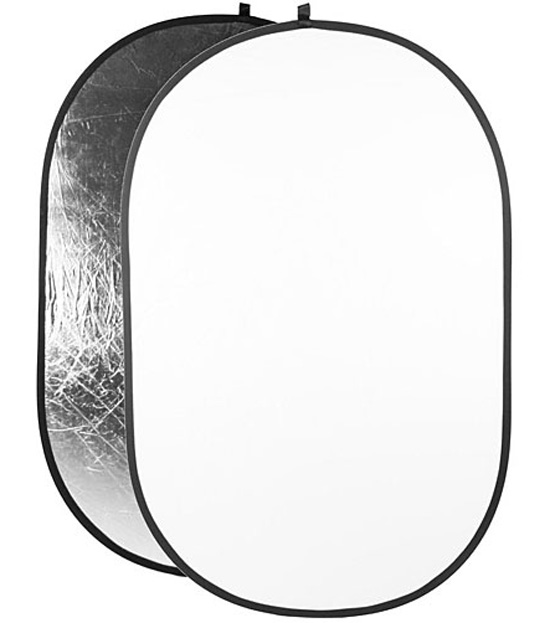 Opvouwbaar ovaal reflectiescherm met 2 kleuren: wit en zilver