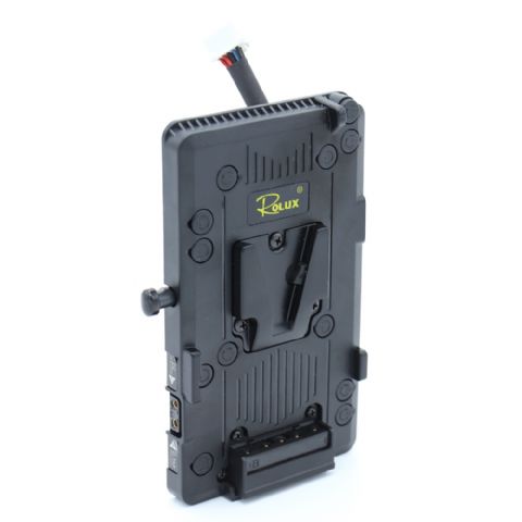 Als de accu van je Blackmagic URSA mini leeg is, kun je deze adapter gebruiken om een V-mount accu als stroomvoorziening te gebruiken.