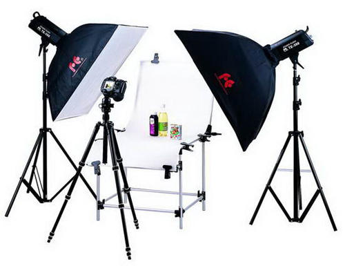 Proeductfotografie opstelling met opnametafel en studio flitsset